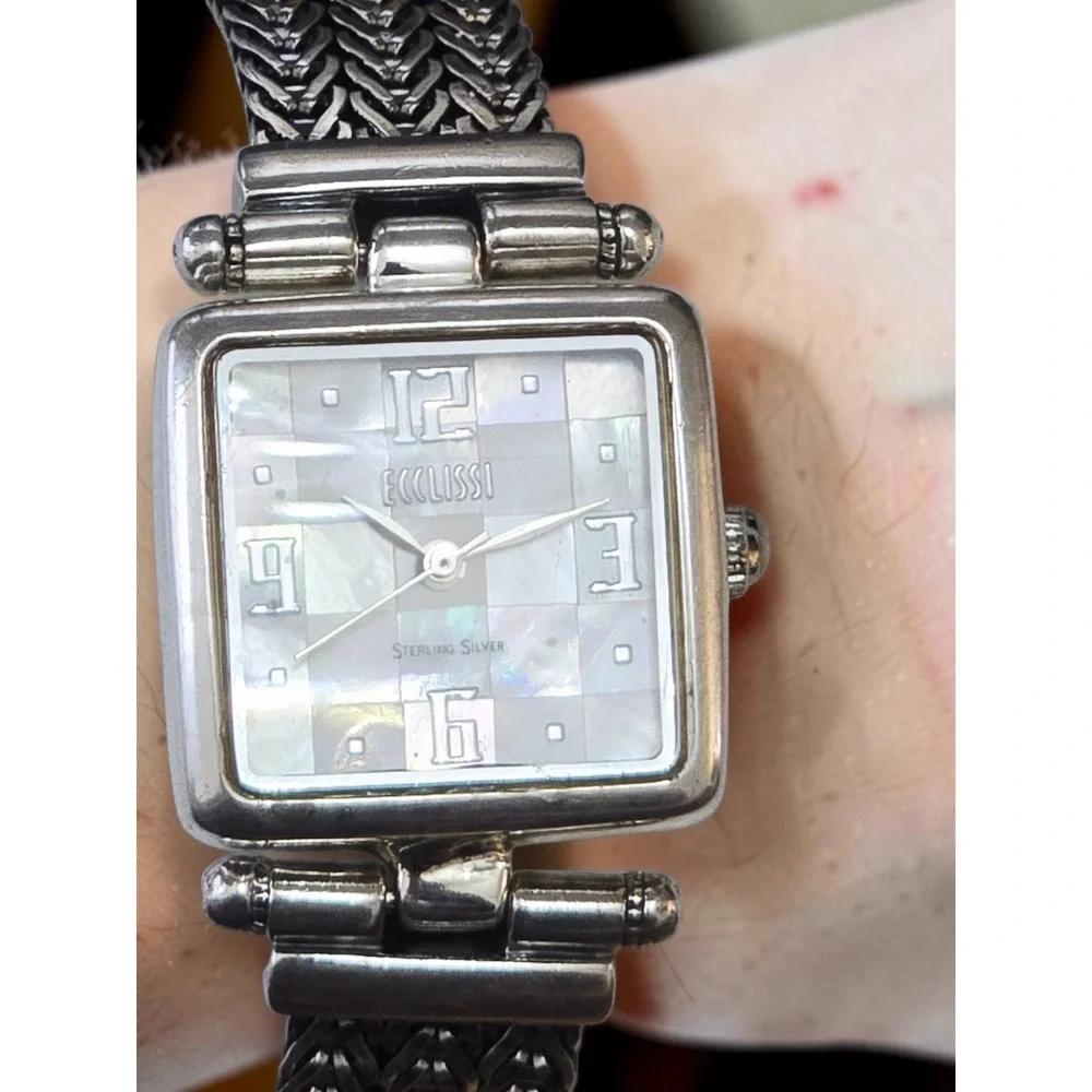 Ecclissi Sterling Silver 925 Mother of Pearl Mosaic Dial Bracelet Watch New Batt